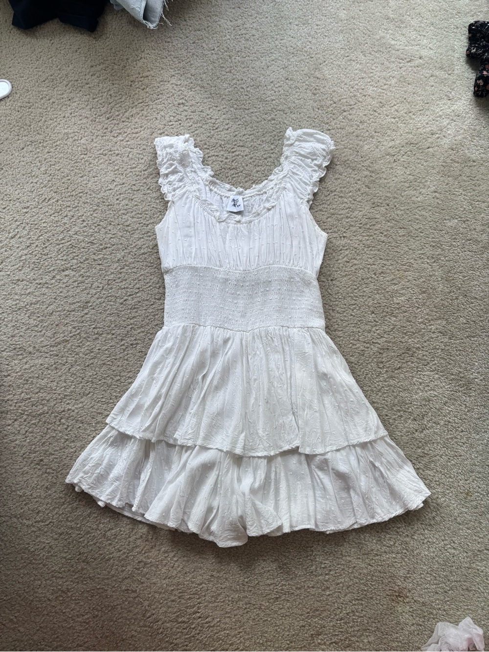 Princess Polly White Ruffle Elastic Off-Shoulder Romper